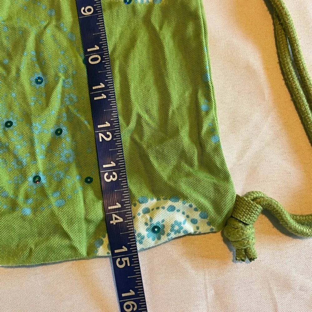 Old Navy Green Paisley Sequin Drawstring Backpack Cinch Bag One Size Y2K Fairy